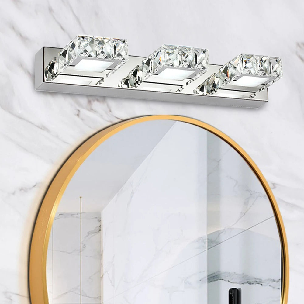 K9 Crystal LED Bathroom Mirror Light – Modern 3-Head Wall Mounted Vanity Fixture, IP65 Waterproof, 6000K