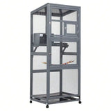 68" Large Wooden Bird Cage Aviary – Outdoor Bird House on Wheels with Pull-Out Tray for Easy Cleaning
