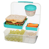 Plastic Bento Lunch Box with Yogurt Pot – Microwave & Freezer Safe Stackable Food Container (Teal)