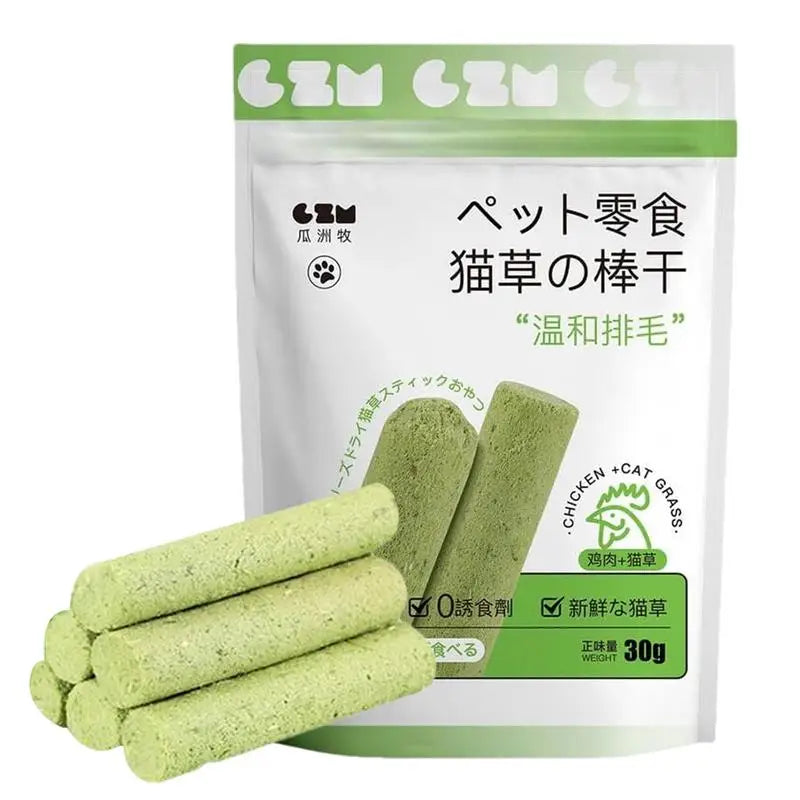 Cat Grass Teeth Cleaning Sticks – Natural Chew Snacks for Kittens & Adult Cats, Dental Health & Hairball Control