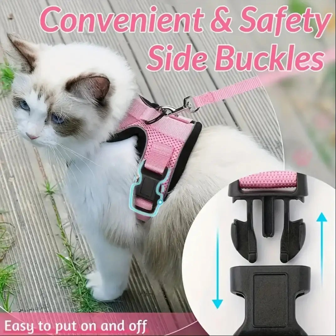 “Non-Slip Cat Leash with Adjustable Vest Harness – Comfortable Chest Carrier for Safe Outdoor Walks”