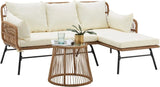 “3-Piece Patio Conversation Set – L-Shaped Sectional Sofa with Thick Cushions & Toughened Glass Coffee Table for Outdoor Living”