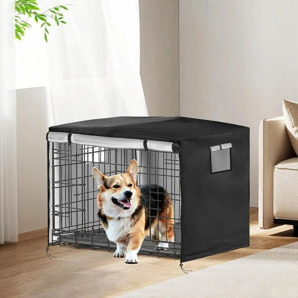 Dog Crate Cover 54" – Heavy Duty 420D Waterproof Pet Kennel Sunshade for Wire Dog Cages (Black)