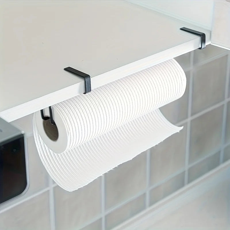 Perforation-Free Wall-Mounted Paper Towel Rack – Adhesive Plastic Roll Holder for Kitchen & Bathroom