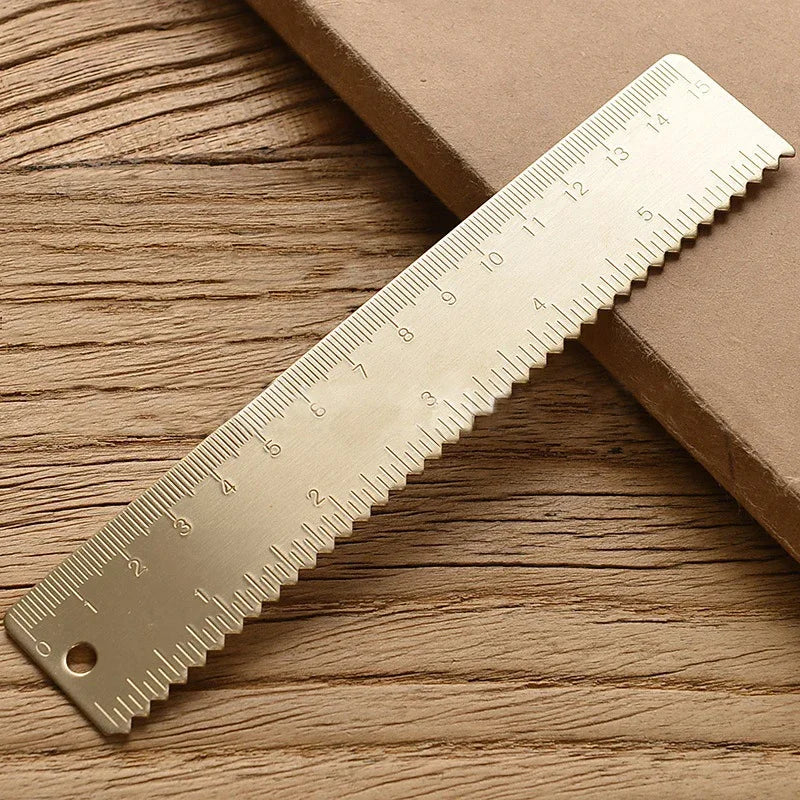 Vintage Brass Straight Ruler – Metal Triangle & Protractor Measuring Tool for Students & Creatives