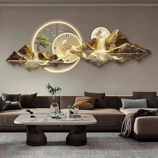 Modern 3D LED Wall Clock – Mountain View Decorative Wall Art Clock for Living Room, Bedroom & Office