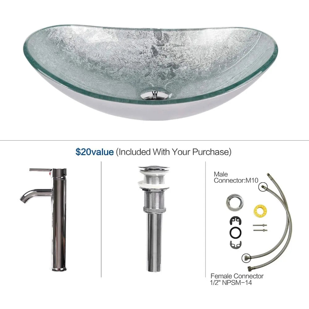 48" White Bathroom Vanity – Marble-Texture Top, 4 Drawers & Double Glass Vessel Sinks (Modern Standing Cabinet)