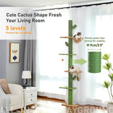 5-Tier Floor-to-Ceiling Cat Tree Tower – Tall Cactus Design with Scratching Posts, Hammock & Play Ball for Indoor Cats”
