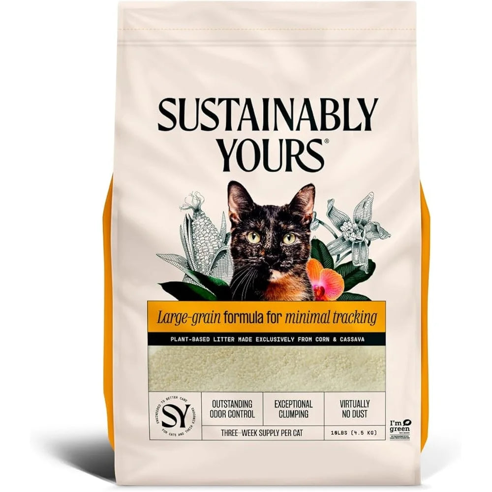 Premium Cat Litter – Large Grain Corn & Cassava Formula, 10lb Bag, Unscented Clumping Litter with Odor Control