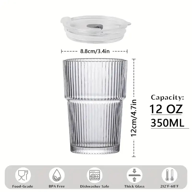 “12oz Iced Coffee Cups with Lids & Straws – 6-Pack Reusable Non-Fragile Drinking Cups for Iced Coffee, Tea & Juice”