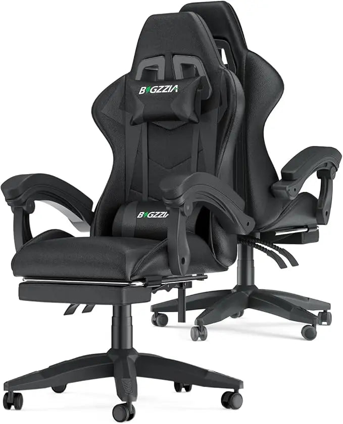 Ergonomic Gaming Chair with Footrest – Racing Style Computer Chair with Lumbar Support, Adjustable Height, Reclining Back & Headrest