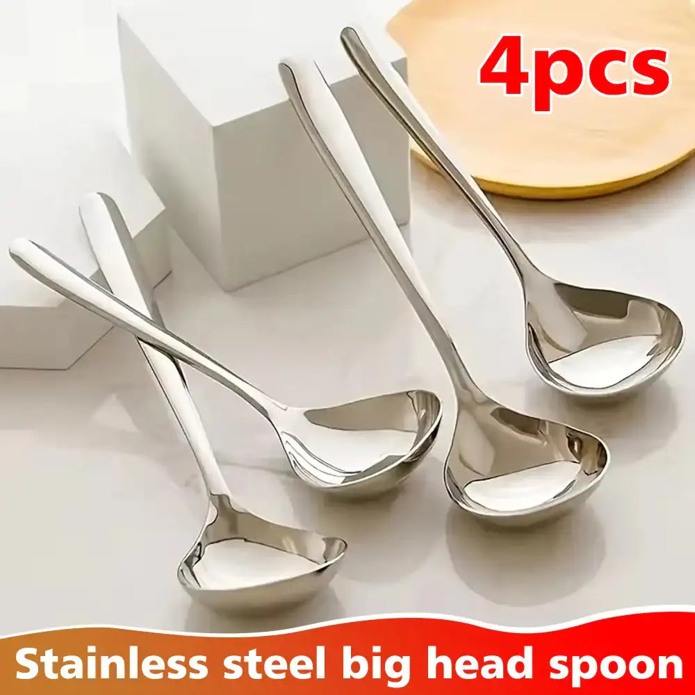 4-Piece Extra Large Head Stainless Steel Spoons with Long Handle – Polished Surface Tableware Set