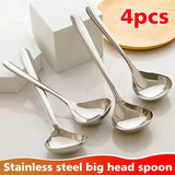 4-Piece Extra Large Head Stainless Steel Spoons with Long Handle – Polished Surface Tableware Set