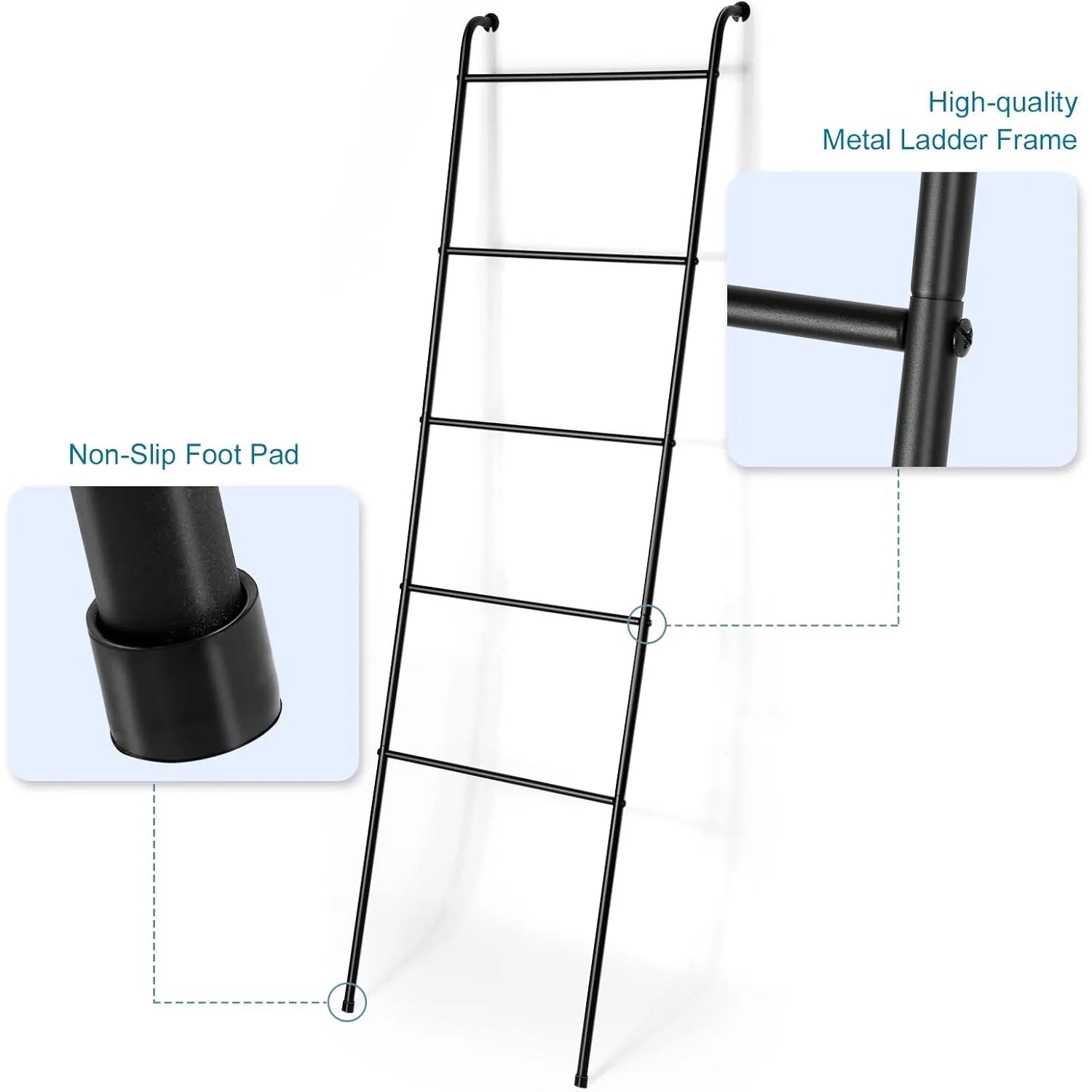 Set of 2 Freestanding Metal Ladder Towel & Blanket Racks – Matte Black Storage Display for Bathroom, Bedroom & Living Room