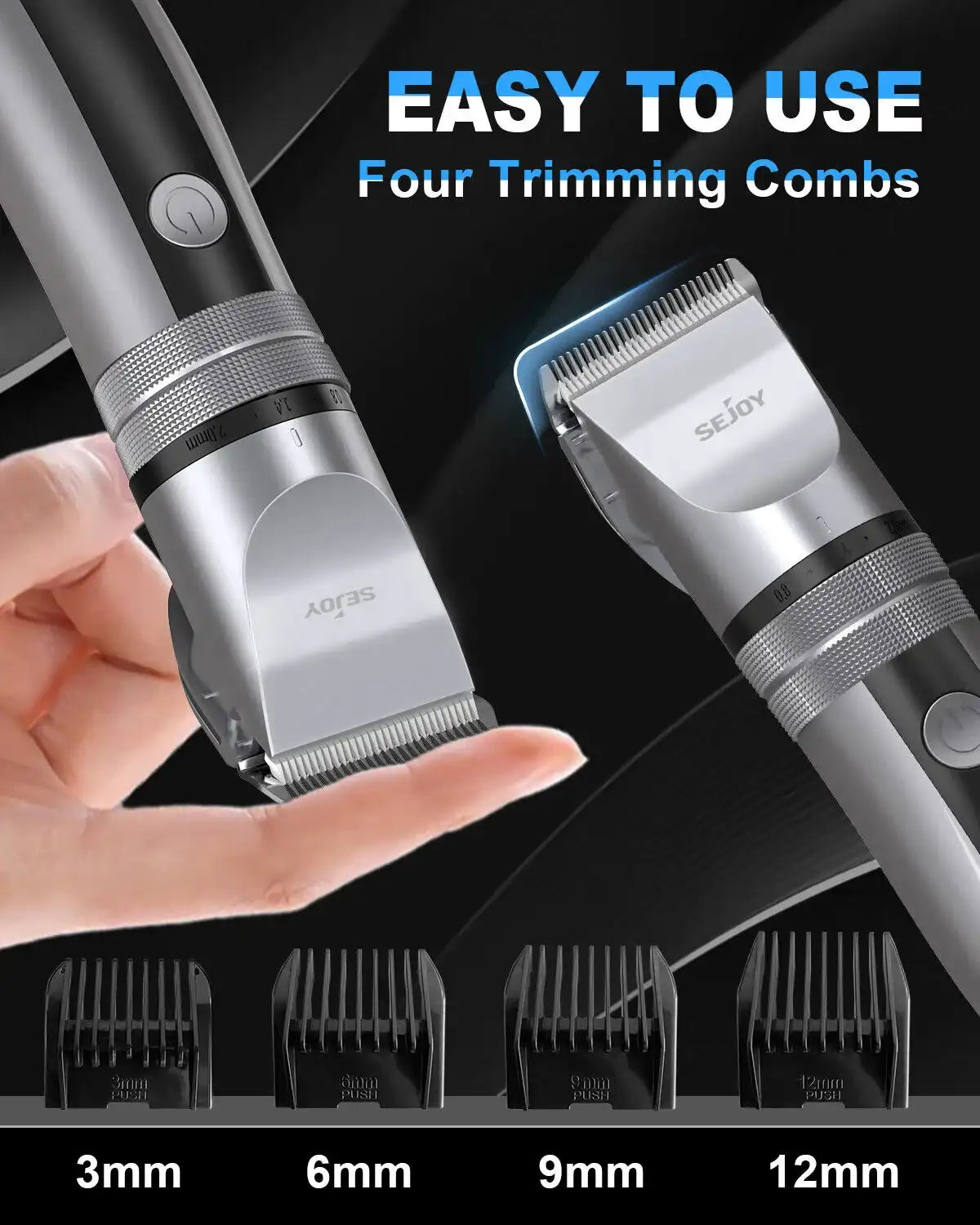 Sejoy Professional Electric Hair Trimmer – Cordless Men’s Hair Clipper & Beard Trimmer with Stainless Steel Blades & Quiet Motor