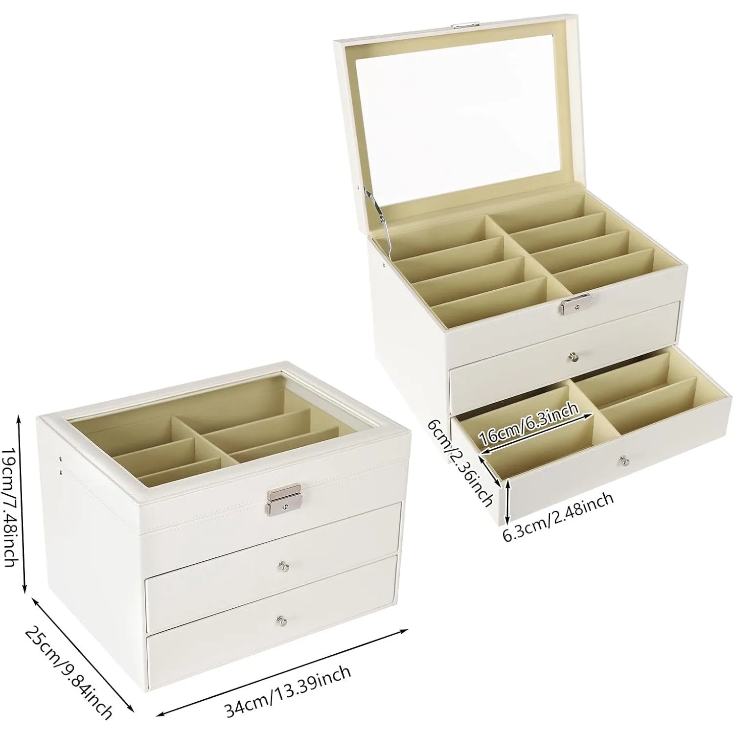 3-Layer Sunglasses Organizer Box – PU Leather Eyewear Storage Case with 24 Slots for Sunglasses & Eyeglasses Display