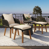 “5-Piece Outdoor Patio Furniture Set – Wicker Bar Table with 2 Single Chairs & 2 Stools for Balcony or Garden”