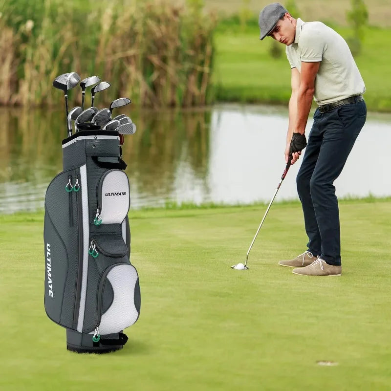 Tangkula lightweight golf cart bag – 14-way top dividers with cooler pocket, 7 zippered compartments & shoulder strap