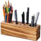 Rustic Solid Wood Desk Pen Holder – Stylish Retro Wooden Organizer for Pens & Accessories