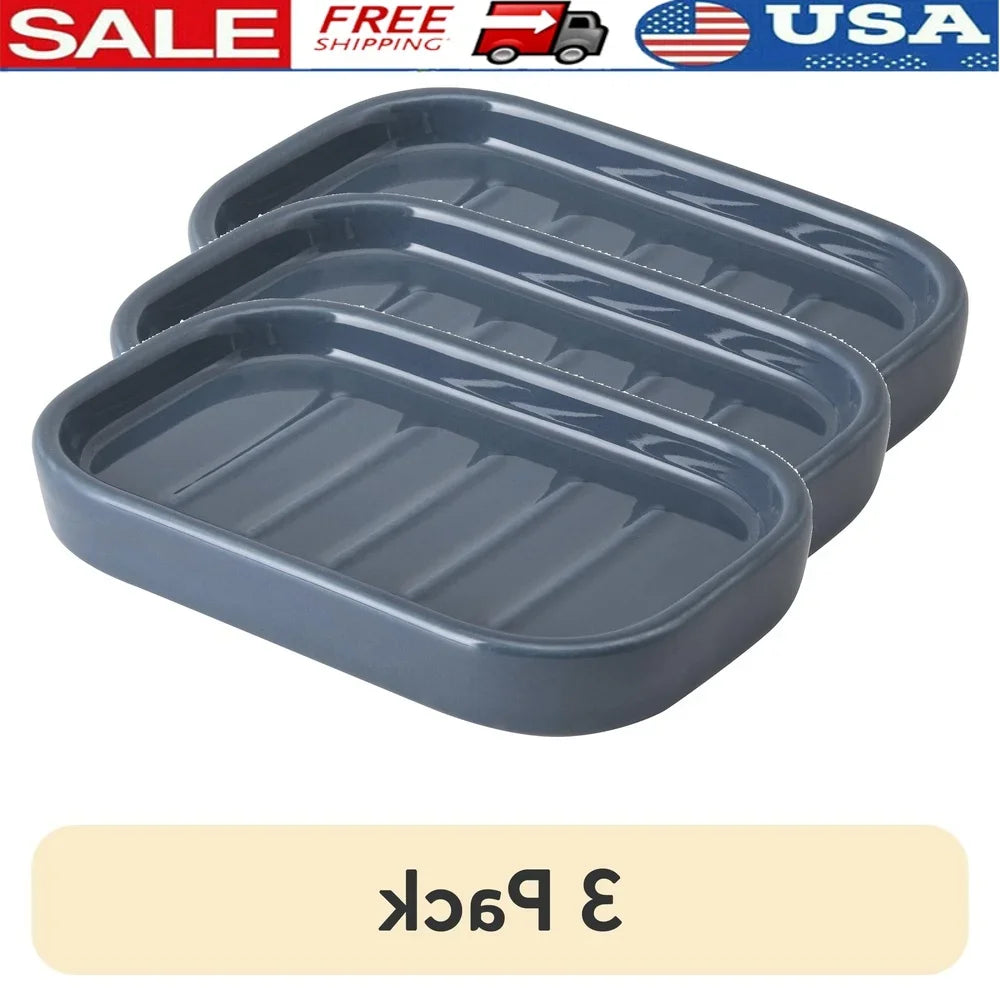 3-Pack Durable Ceramic Soap Dish Trio – Multi-Use Home & Bathroom Storage Organizer