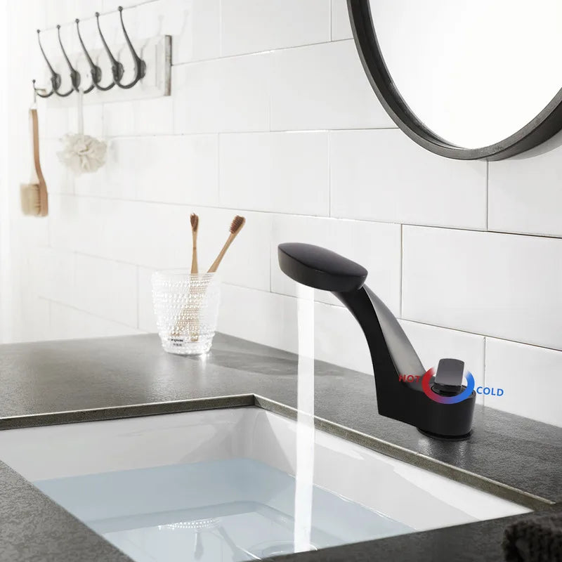 Modern Arc-Shaped Single-Handle Faucet – Matte Black Finish for Bathroom & Kitchen Sink