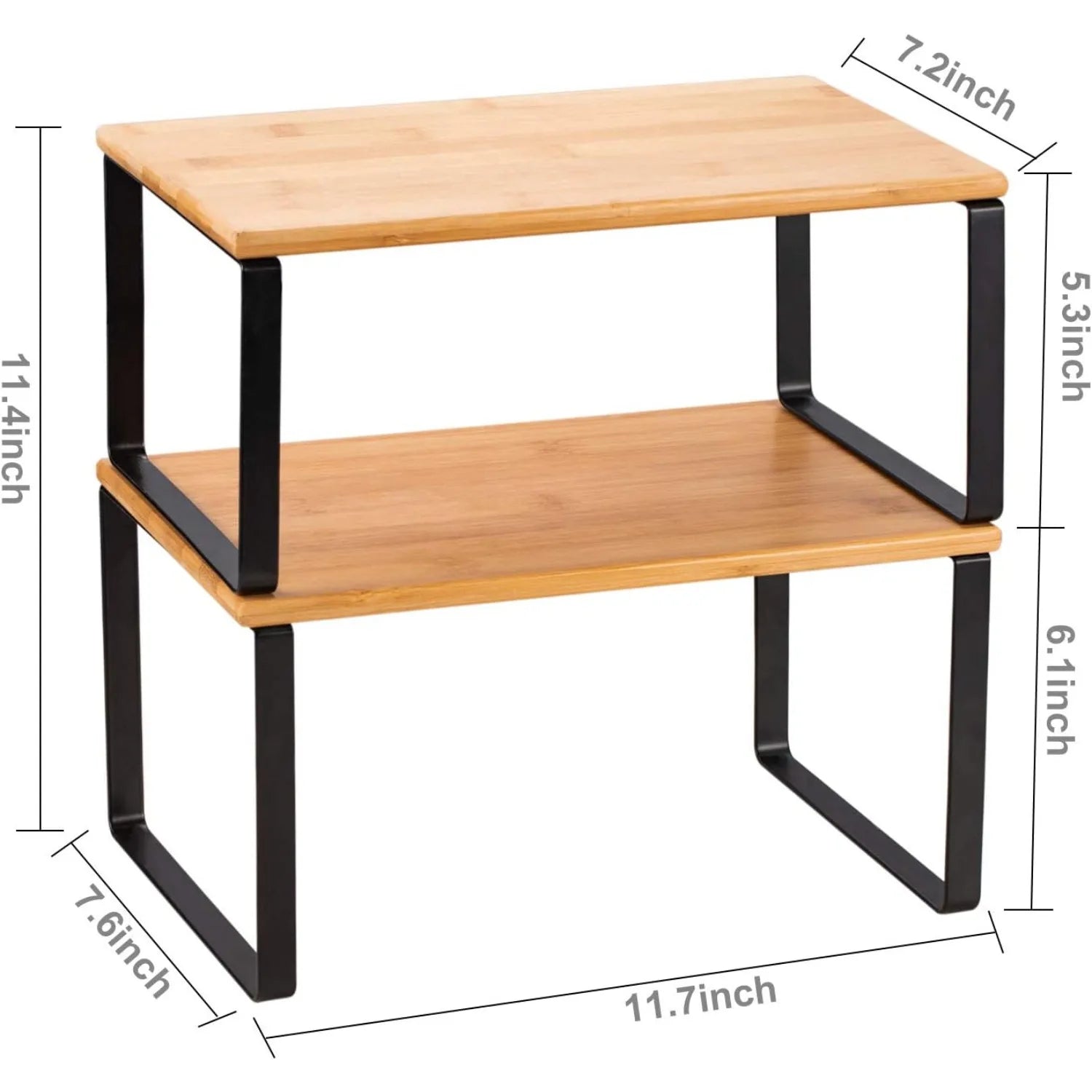 Set of 2 Stackable 2-Tier Bamboo & Metal Shelf Organizer – Space-Saving Kitchen, Pantry & Bathroom Rack