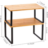 Set of 2 Stackable 2-Tier Bamboo & Metal Shelf Organizer – Space-Saving Kitchen, Pantry & Bathroom Rack