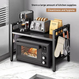 Expandable Microwave Shelf Organizer – Adjustable 42–64cm Countertop Rack, Moisture & Rust-Proof Kitchen Storage Shelf