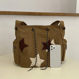 Women’s Cute Crossbody Bag 🎒 – Large Capacity Canvas Shoulder Bag with Star Applique, Y2K Street Style for Teens & Students ✨