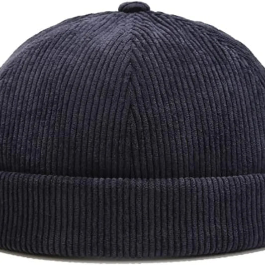 Corduroy Brimless Docker Hat – Unisex Adjustable Harbour Beanie with Rolled Cuff Skull Cap Style