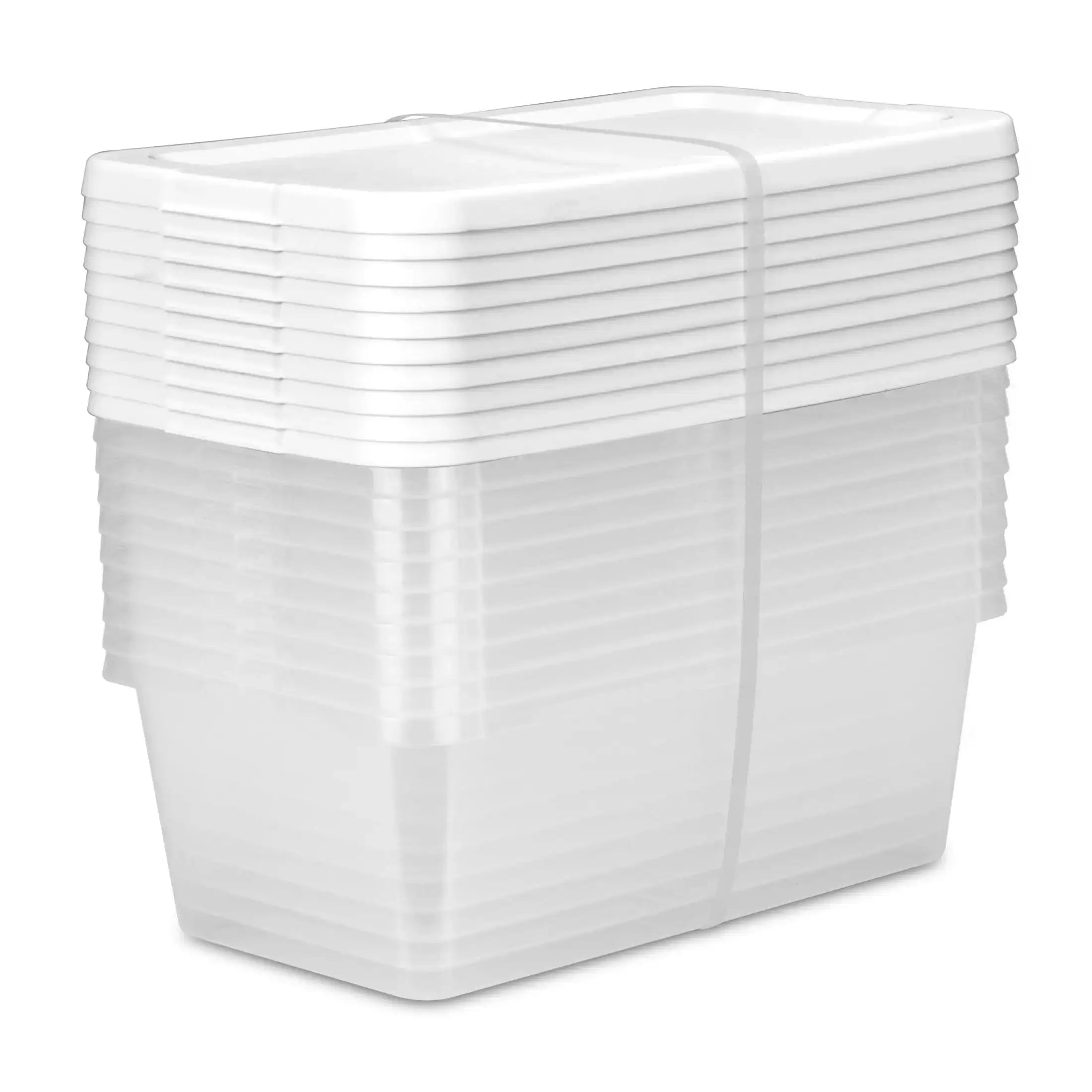 Set of 10 Clear Plastic Storage Bins (6-Quart) with Snap-On Lid – White