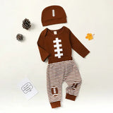 Football-Style Baby Boy & Girl Outfit Set – Long Sleeve Romper, Sweatshirt & Elastic Pants (3 pcs)
