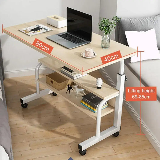 Student Desk Bedside Movable Double-Layer Space-Saving Table with Wheels