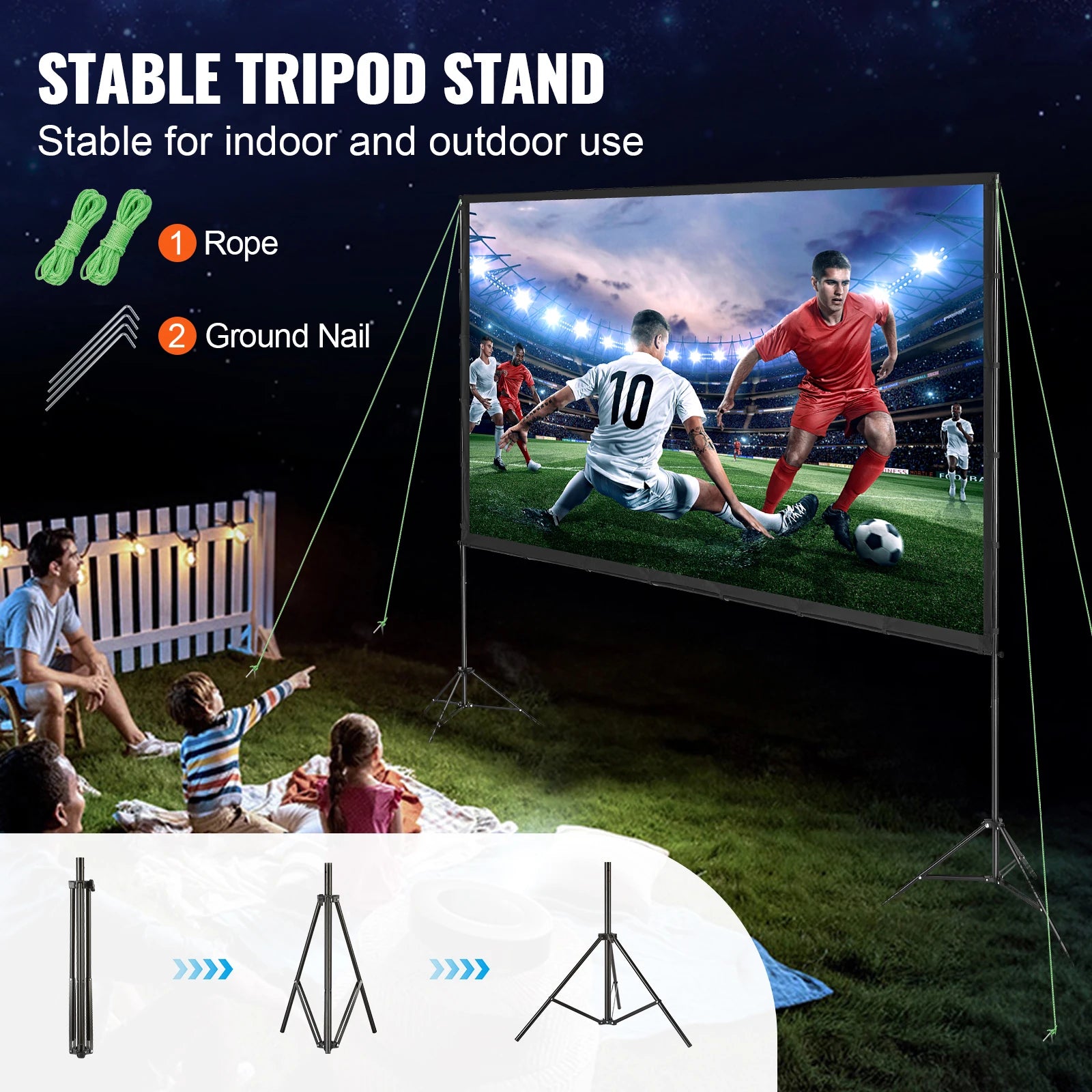 Vevor Portable Projection Screen Kit – 16:9 HD/4K, Tripod Stand for 100″, 120″ or 150″ Viewing