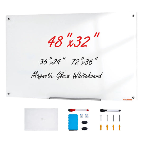 Magnetic Frameless Glass Dry-Erase Board – 48″ × 32″, Wall-Mounted Glass Whiteboard for Office, School & Home