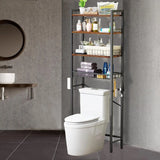 4-Tier Over-Toilet Bathroom Organizer Shelf – Adjustable Shelf with Paper-Holder & 4 Hooks, Rustic Brown