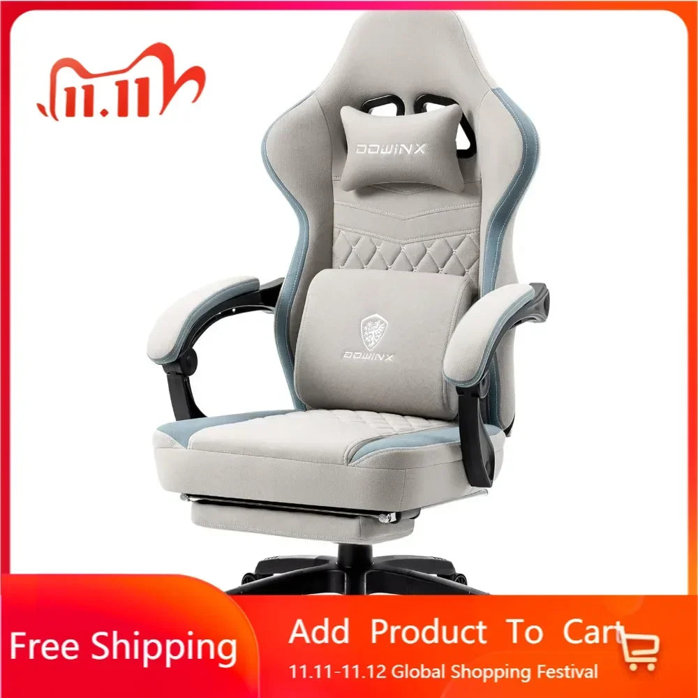 Ergonomic Gaming Chair – Breathable Fabric Gamer Seat with Gel Pad, Pocket Spring Cushion & Storage Bag for Comfort