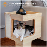 Cat Bed with Two Large Condos – Wooden Cat Condo House with Scratching Pad, Detachable Scratcher & Plush Mats, Cat Furniture
