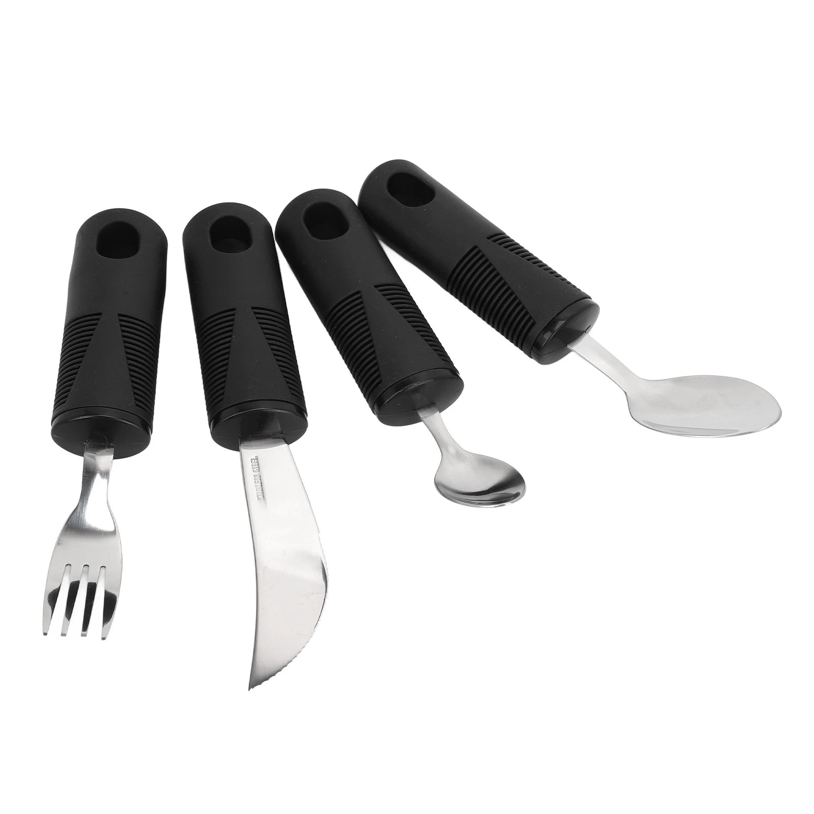 4-Piece Non-Slip Rubber Handle Stainless Steel Utensil Set – Spoon • Fork • Steak Knife • Teaspoon