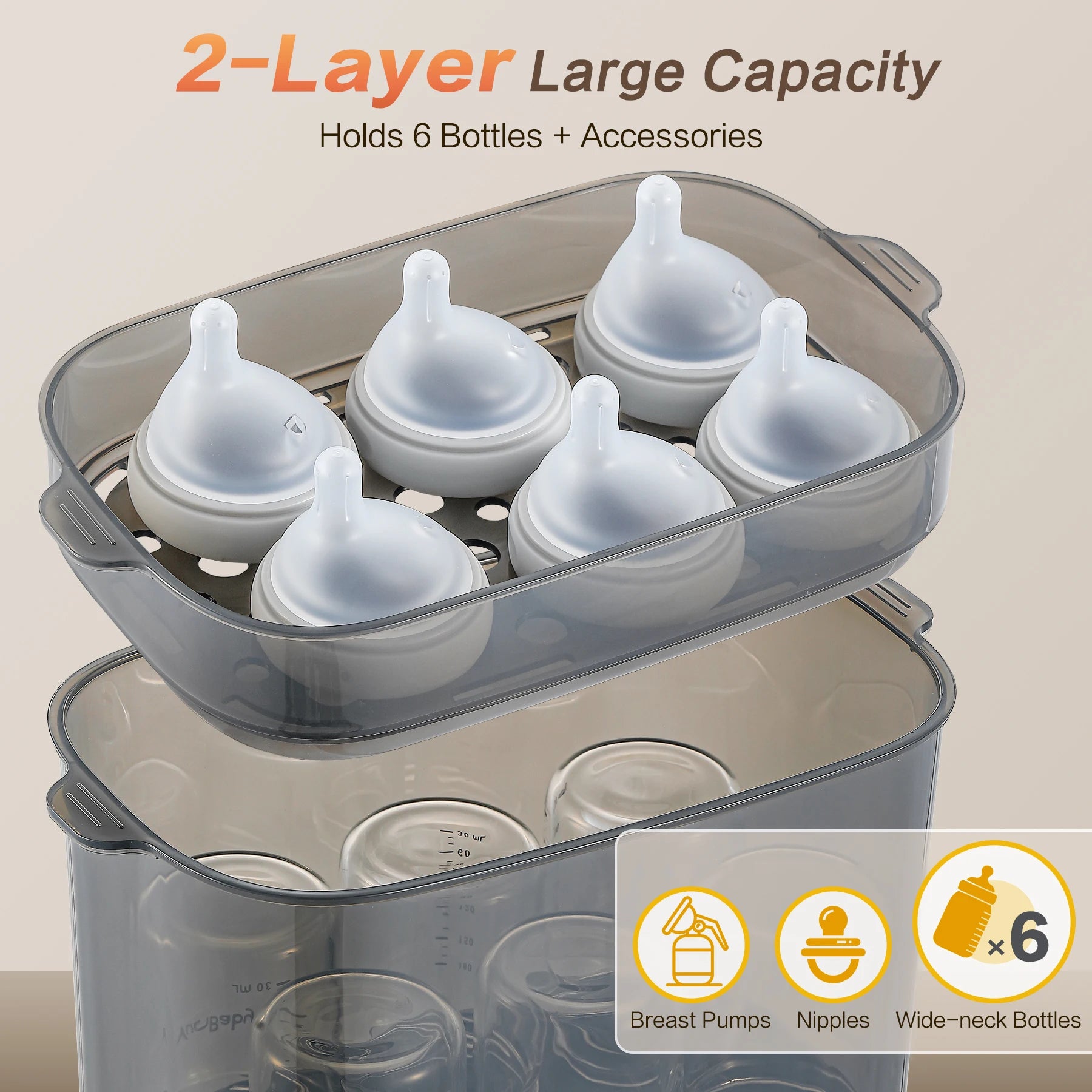 4-in-1 Baby Bottle Sterilizer & Dryer – 6 Bottle Capacity, 30 Min Dry, 72H Storage, 99.99% Germ-Free