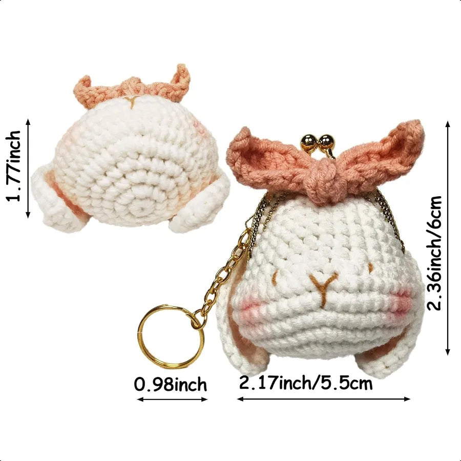 Crochet Animal Keychain Coin Purse – Mini Handmade Kisslock Bag & Backpack Charm for Girls & Women