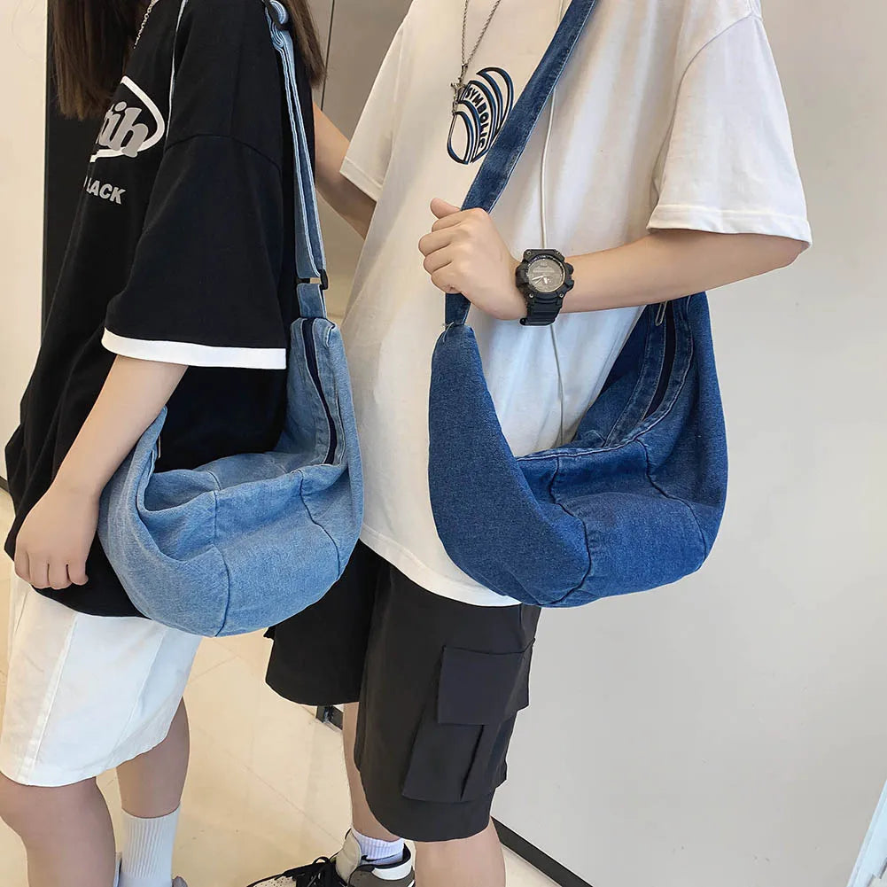 Unisex Denim Hobo Sling Bag – Adjustable Strap, Large-Capacity Daily Shoulder & Crossbody Bag