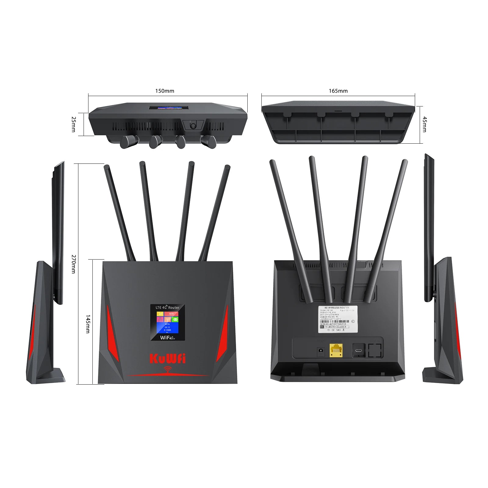 KuWFi 4G LTE Router CAT4 – 300Mbps WiFi Router & Modem with SIM Card Slot, RJ45 WAN/LAN & External Antenna (Supports 10 Users)