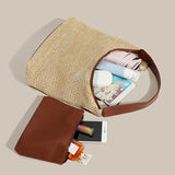 Women’s Straw Tote Bag – Large Capacity Woven Shoulder Bag with PU Purse for Beach, Summer & Travel 👜🌴