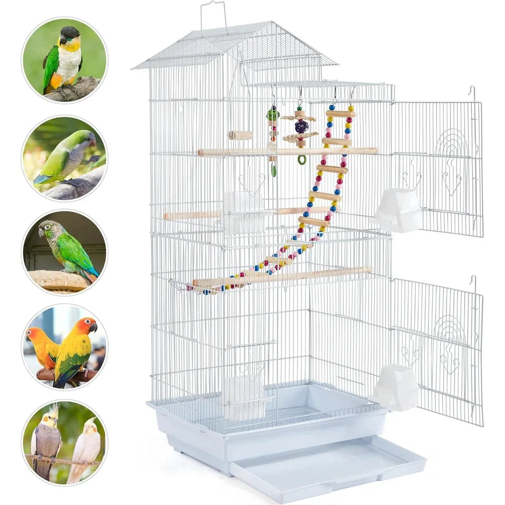 Roof-Top Medium Parakeet Cage – Bird Cage for Cockatiels, Conures, Finches, Budgies, Canaries & Lovebirds
