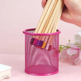 Wire Mesh Pencil & Pen Holder Cup – Pink Metal Desk Organizer for Office & Study