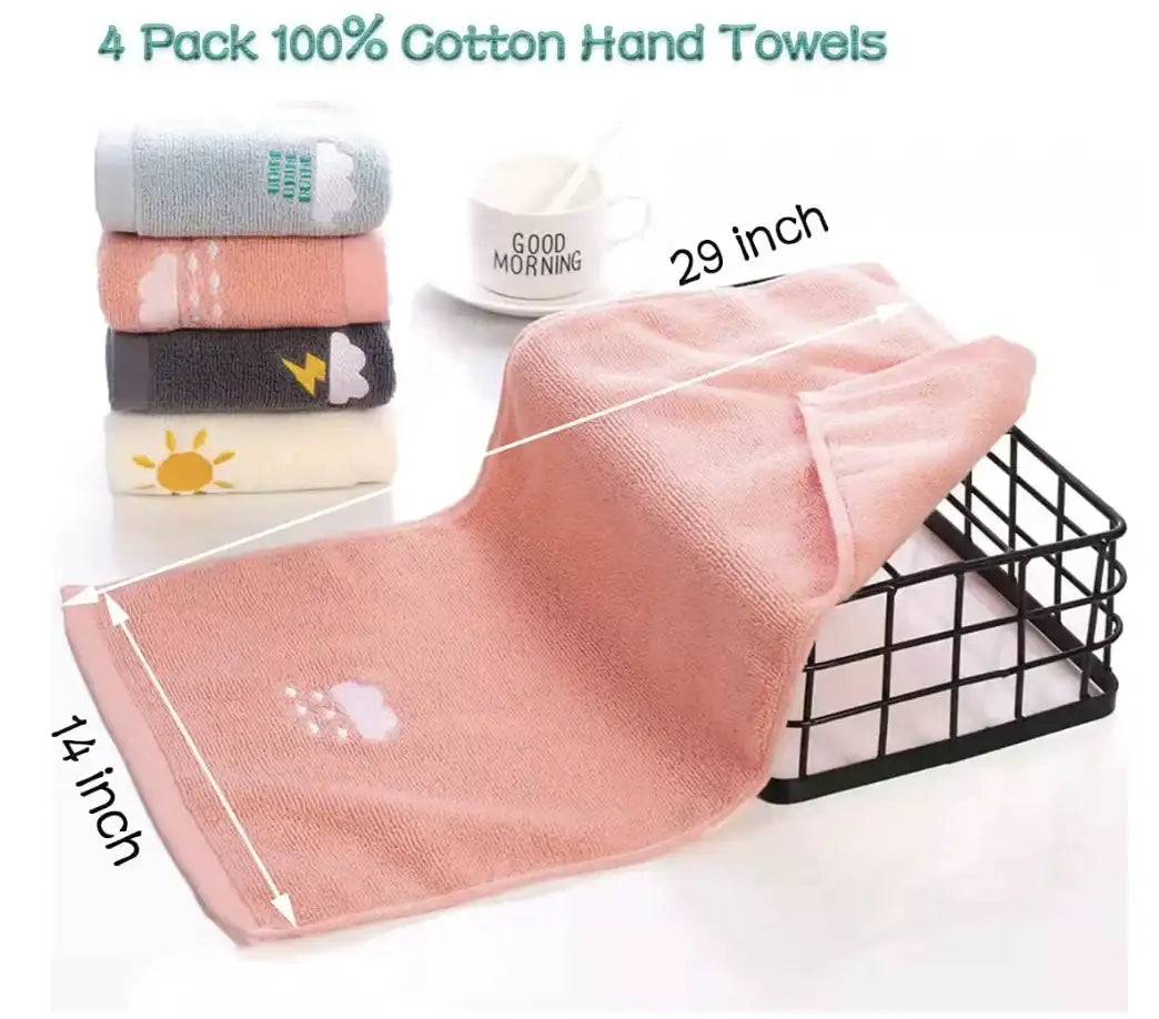 “Set of 4 Soft Cotton Bathroom Hand Towels – Highly Absorbent Towels for Bath, Face, Gym & Everyday Use”