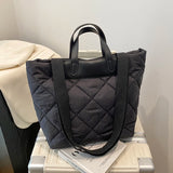 Women’s nylon puffer tote bag – quilted solid color large-capacity shoulder handbag, lightweight satchel purse for work & travel