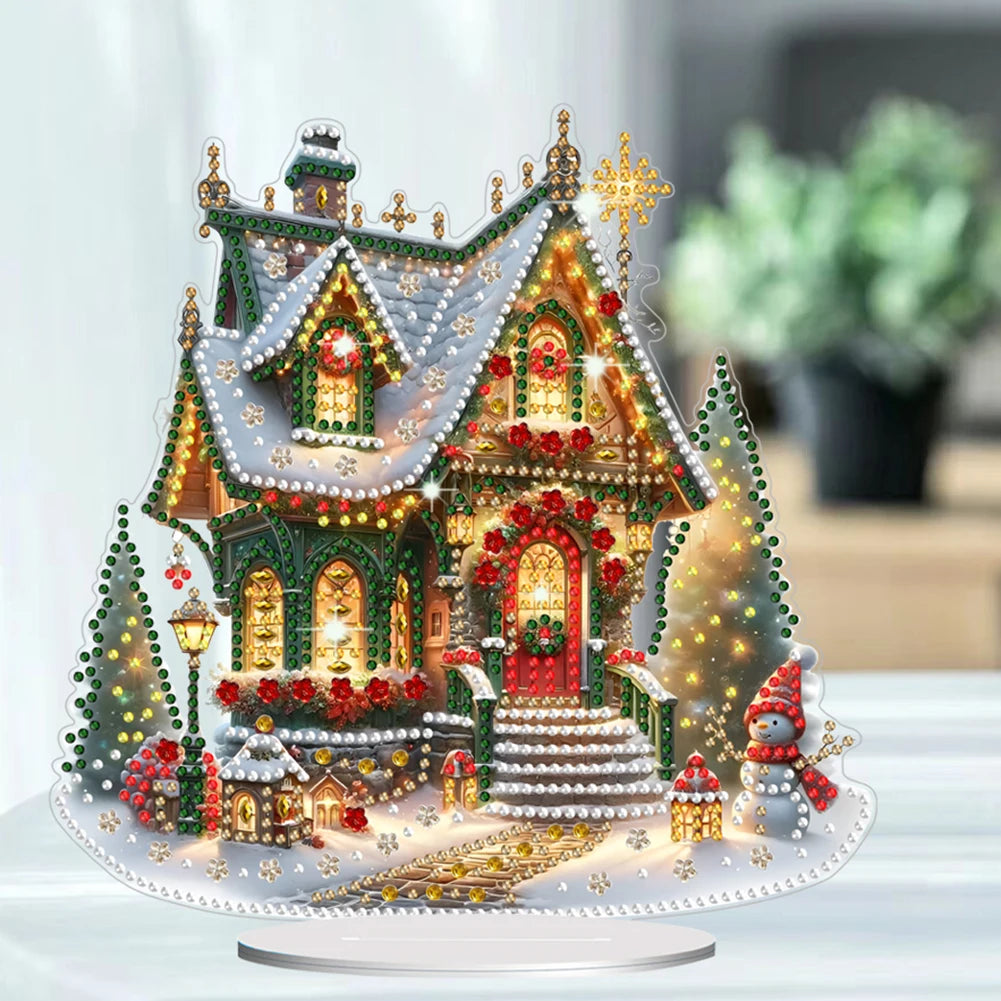 Acrylic Christmas House Diamond Painting Kit – 5D DIY Holiday Tabletop Ornament for Festive Home & Bedroom Décor