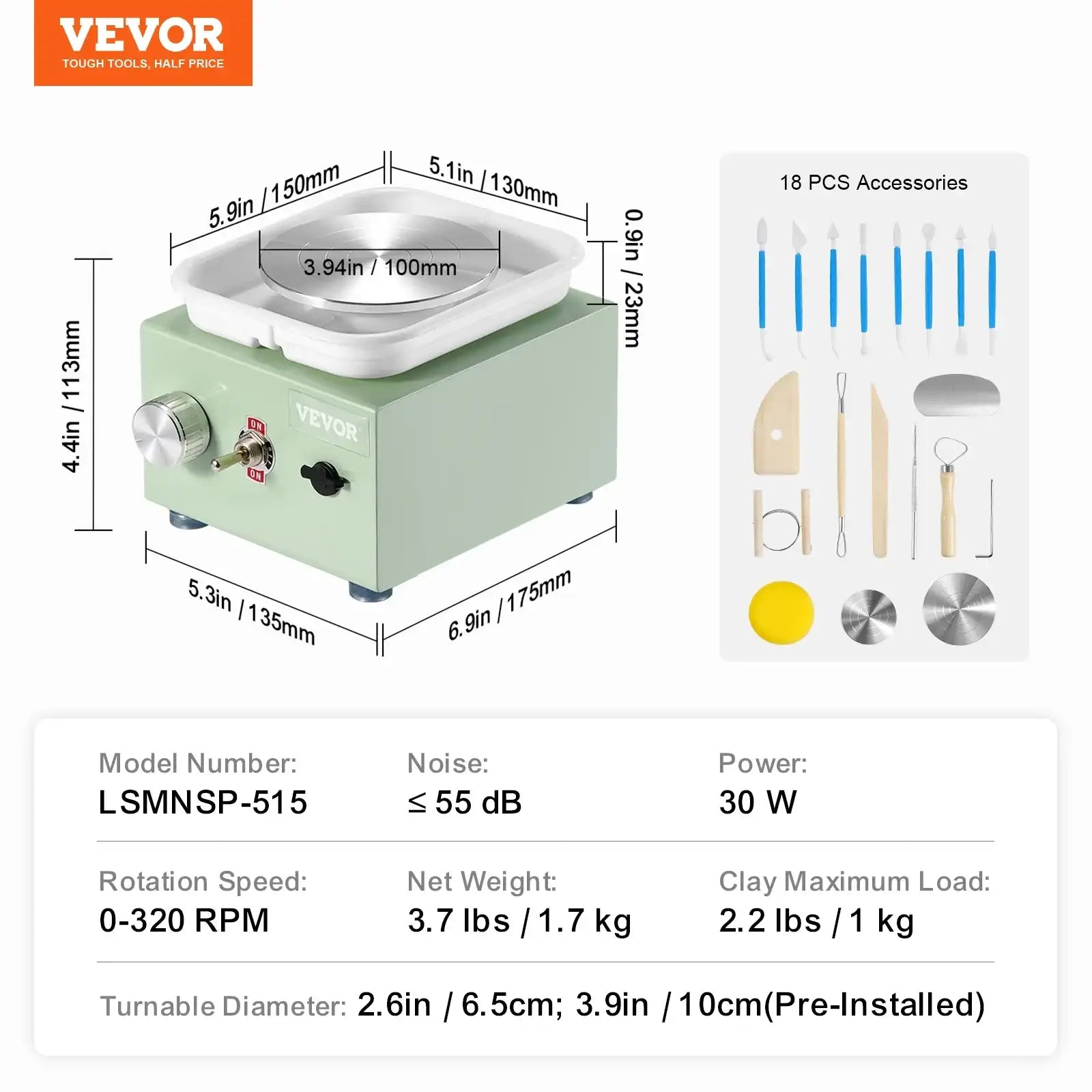 VEVOR Mini Pottery Wheel – Adjustable Speed DIY Ceramic Craft Machine with Dual Turntables